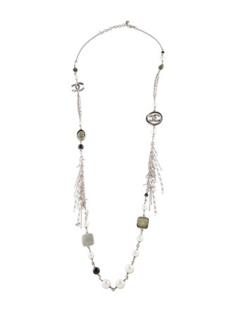 Chanel CC Embellished Faux Pearl & Resin Chain Necklace