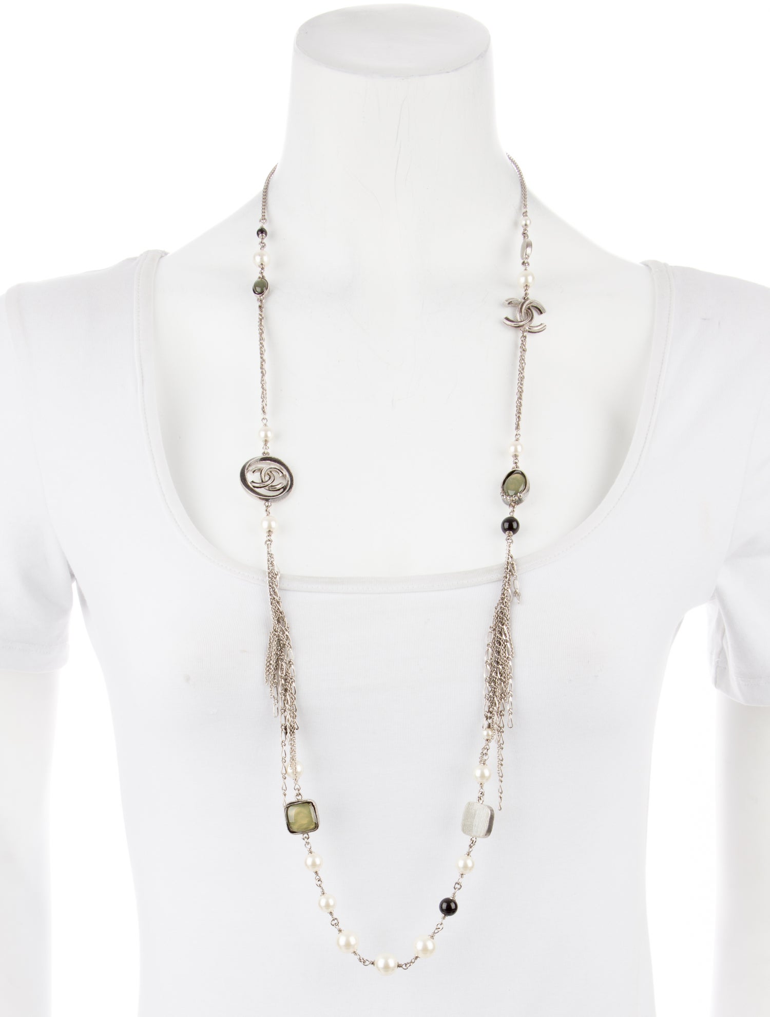 Chanel CC Embellished Faux Pearl & Resin Chain Necklace