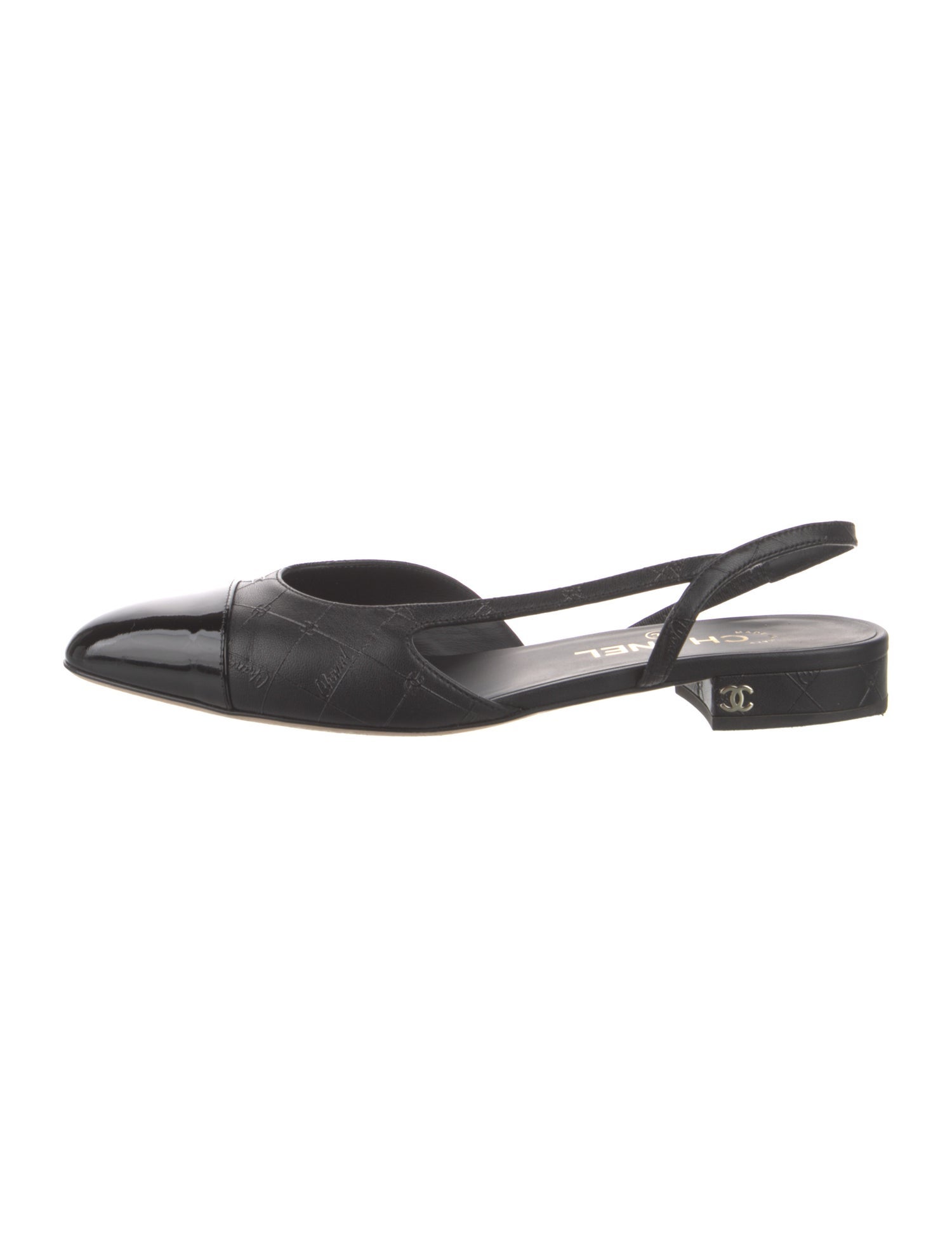 Chanel Interlocking CC Logo Leather Slingback Flats