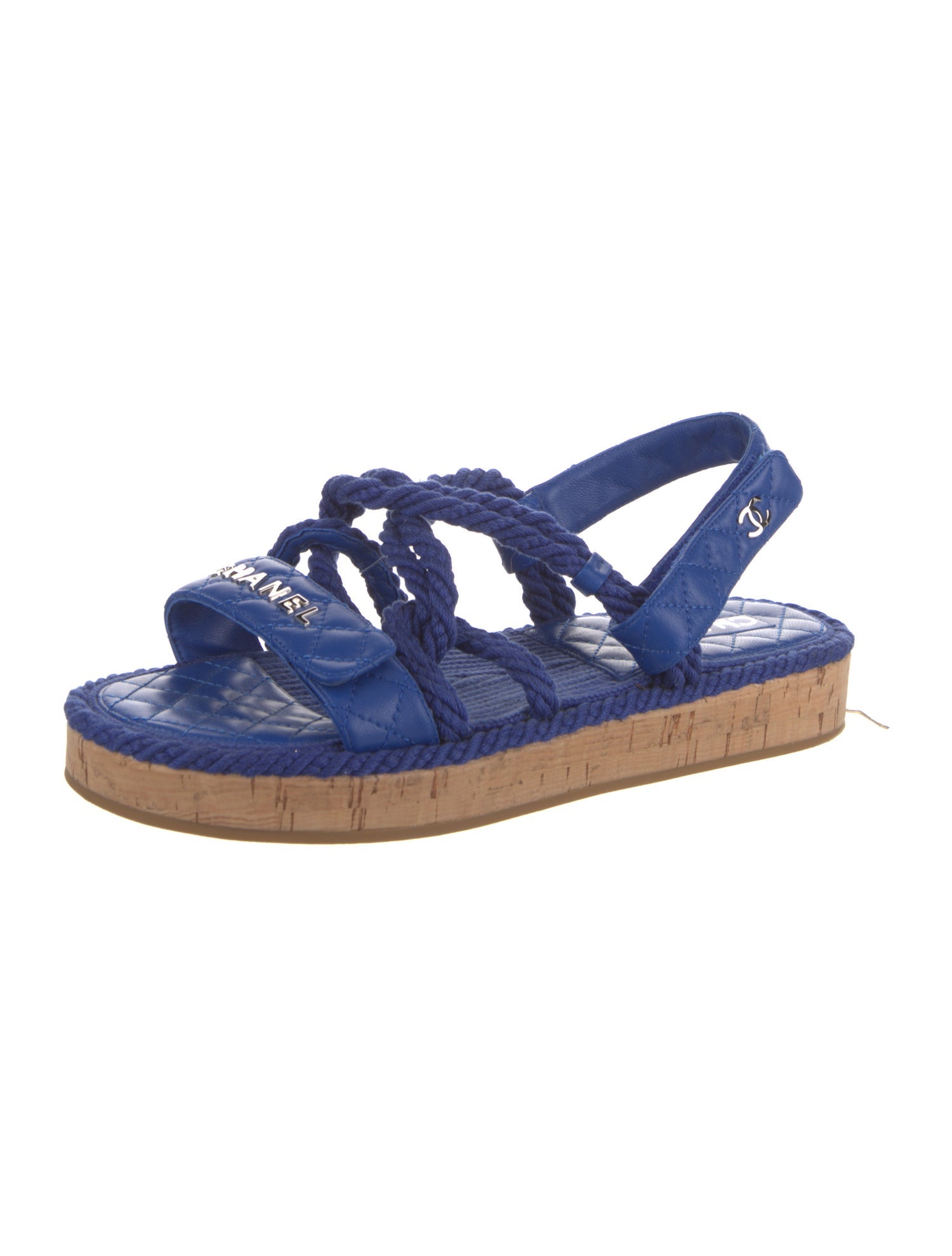 Chanel Interlocking CC Logo Leather Slingback Sandals