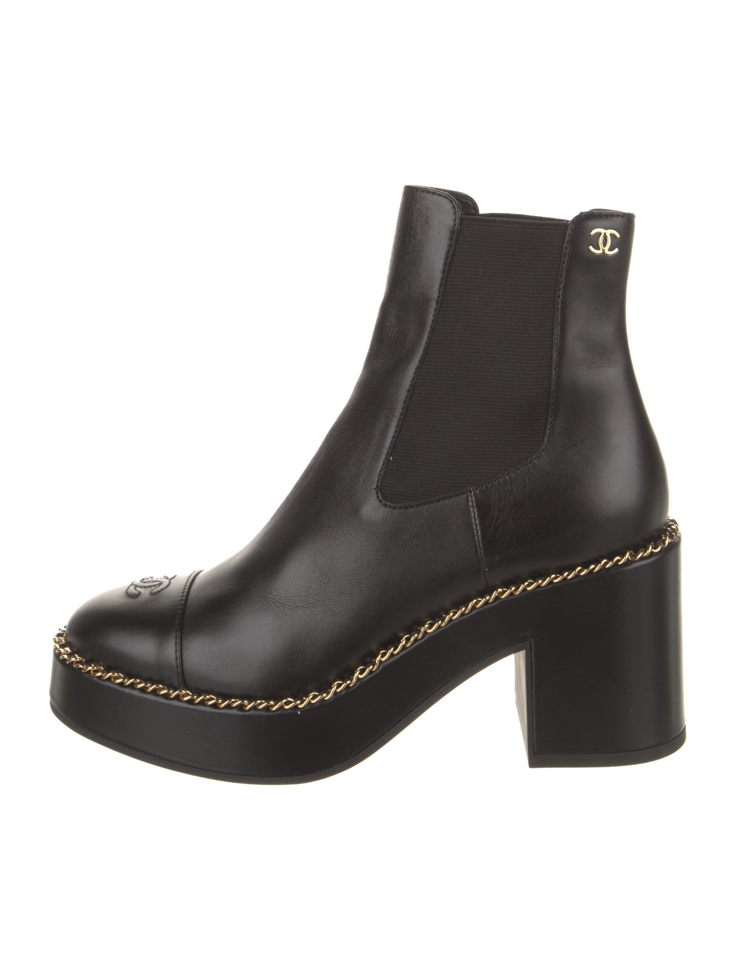 Chanel 2025 Interlocking CC Logo Leather Chelsea Boots