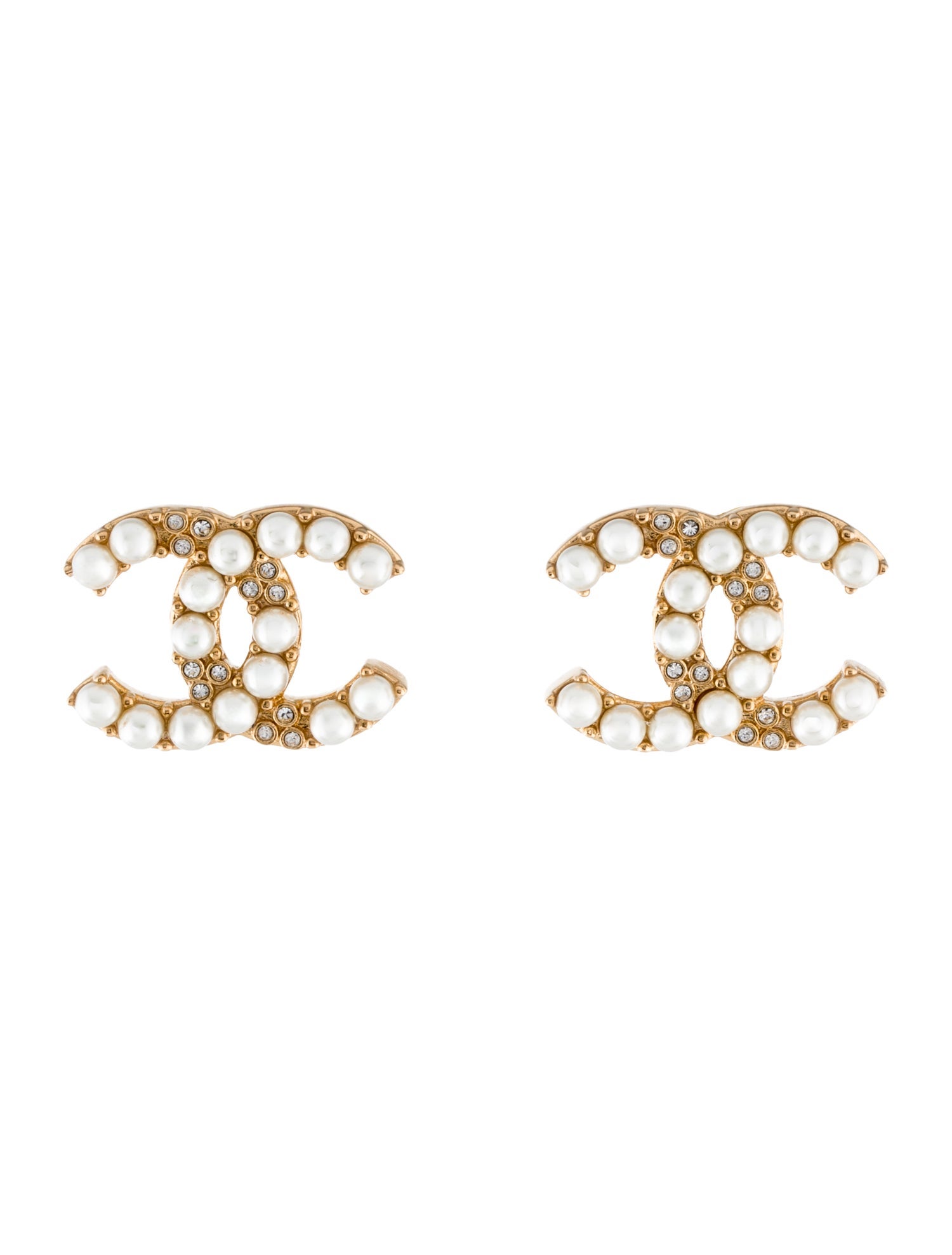 Chanel 2024 Faux Pearl & Strass CC Stud Earrings