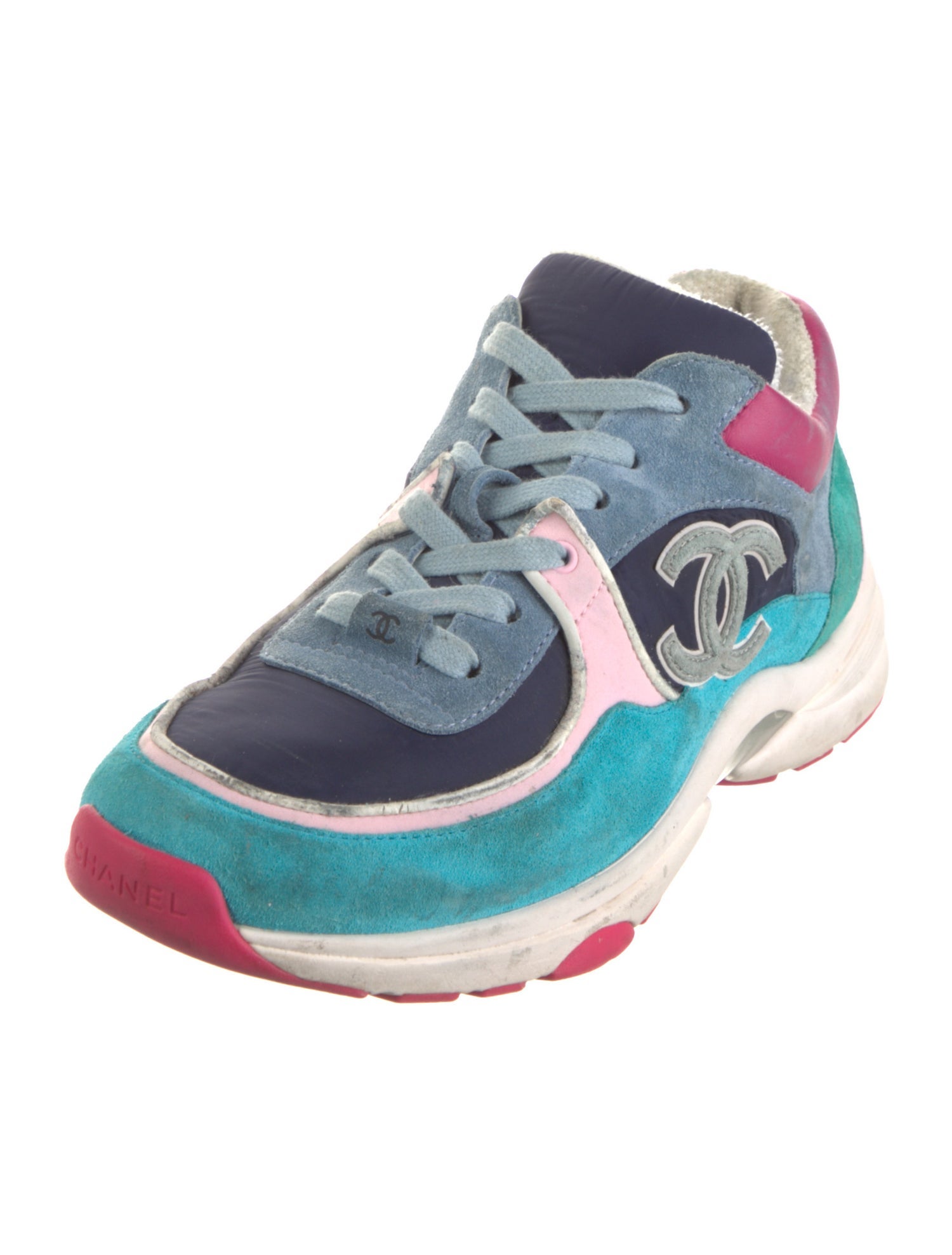 Chanel Interlocking CC Logo Suede Sneakers