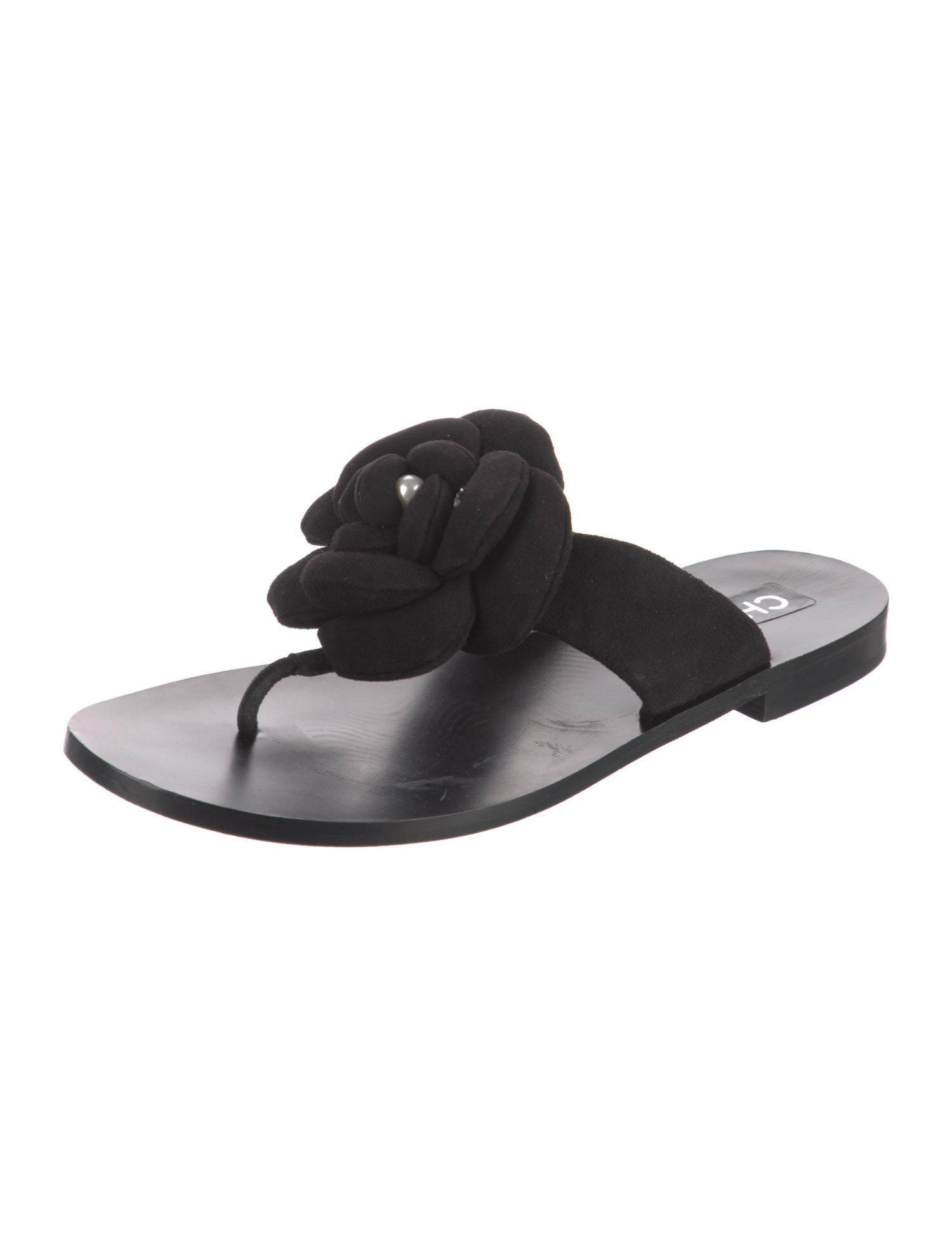 Chanel Interlocking CC Logo Suede Slides