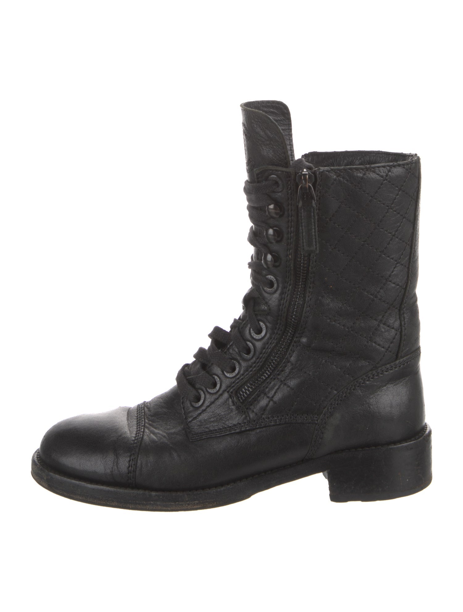 Chanel Interlocking CC Logo Leather Combat Boots