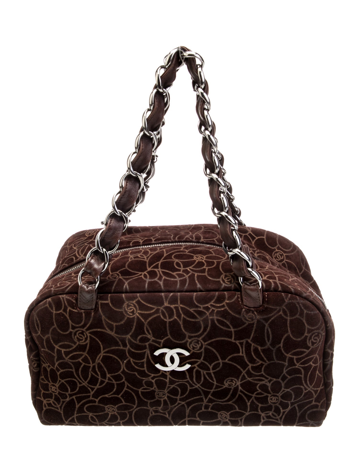 Chanel 2004 Suede Camellia Bowler Bag