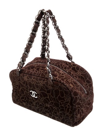 Chanel 2004 Suede Camellia Bowler Bag