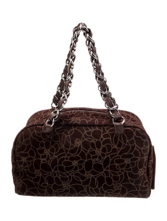Chanel 2004 Suede Camellia Bowler Bag