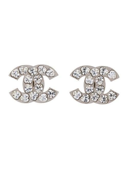 Chanel Strass Heart CC Clip-On Earrings