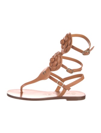 Chanel Interlocking CC Logo Leather T-Strap Sandals