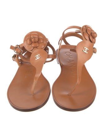Chanel Interlocking CC Logo Leather T-Strap Sandals