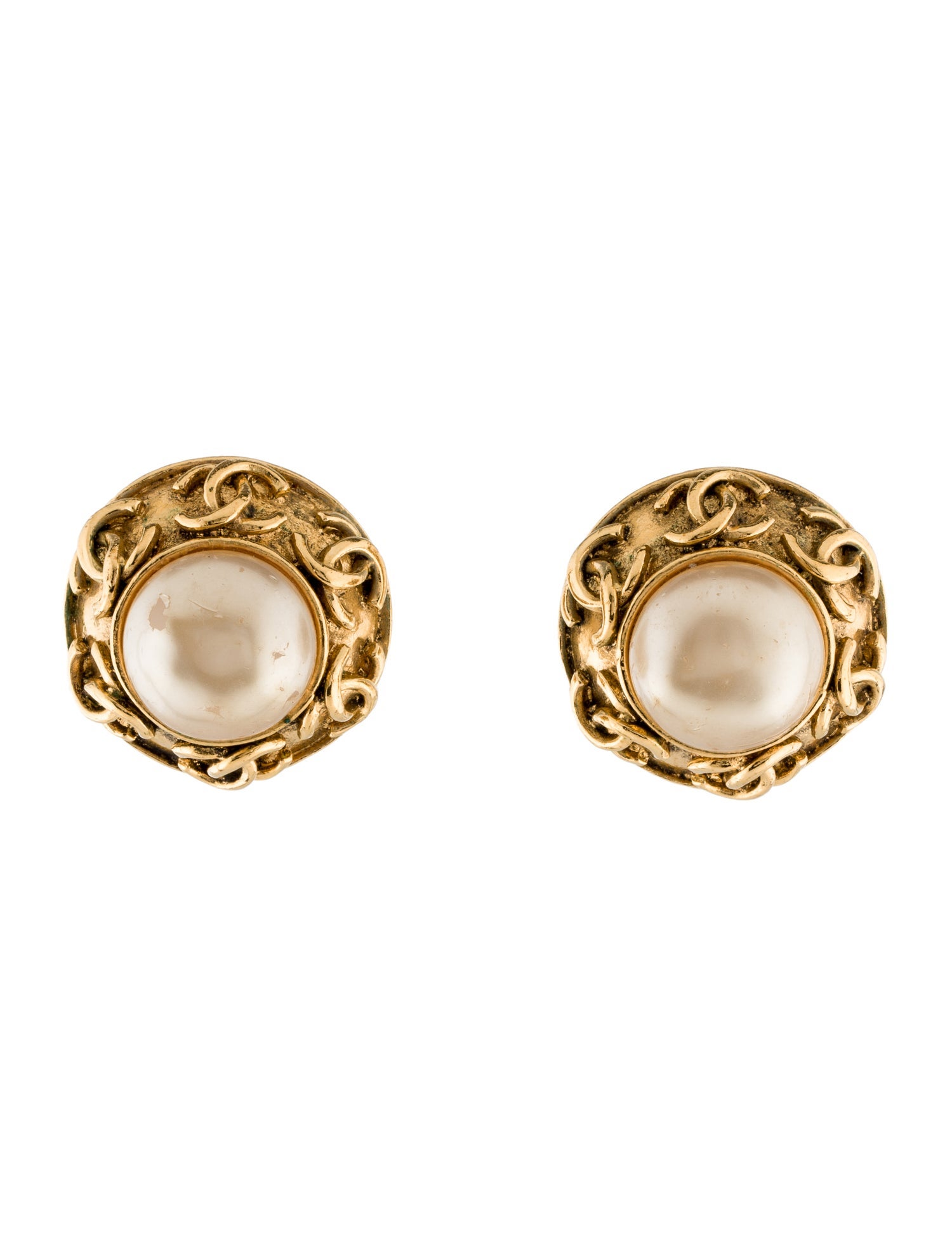 Chanel Vintage Faux Pearl CC Clip-On Earrings