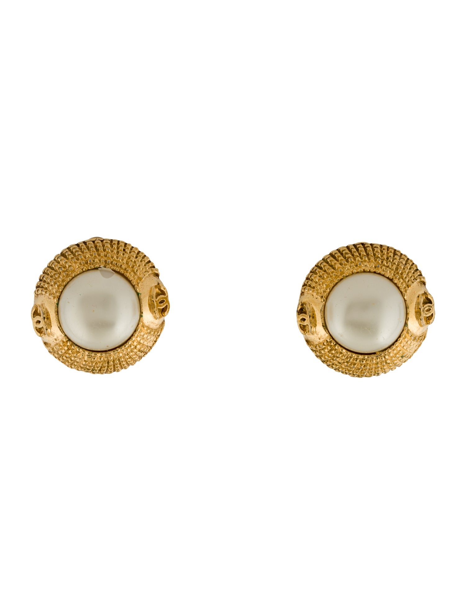 Chanel Vintage Faux Pearl CC Clip-On Earrings