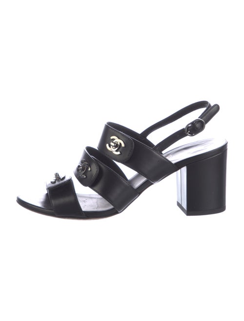 Chanel Interlocking CC Logo Calfskin Slingback Sandals
