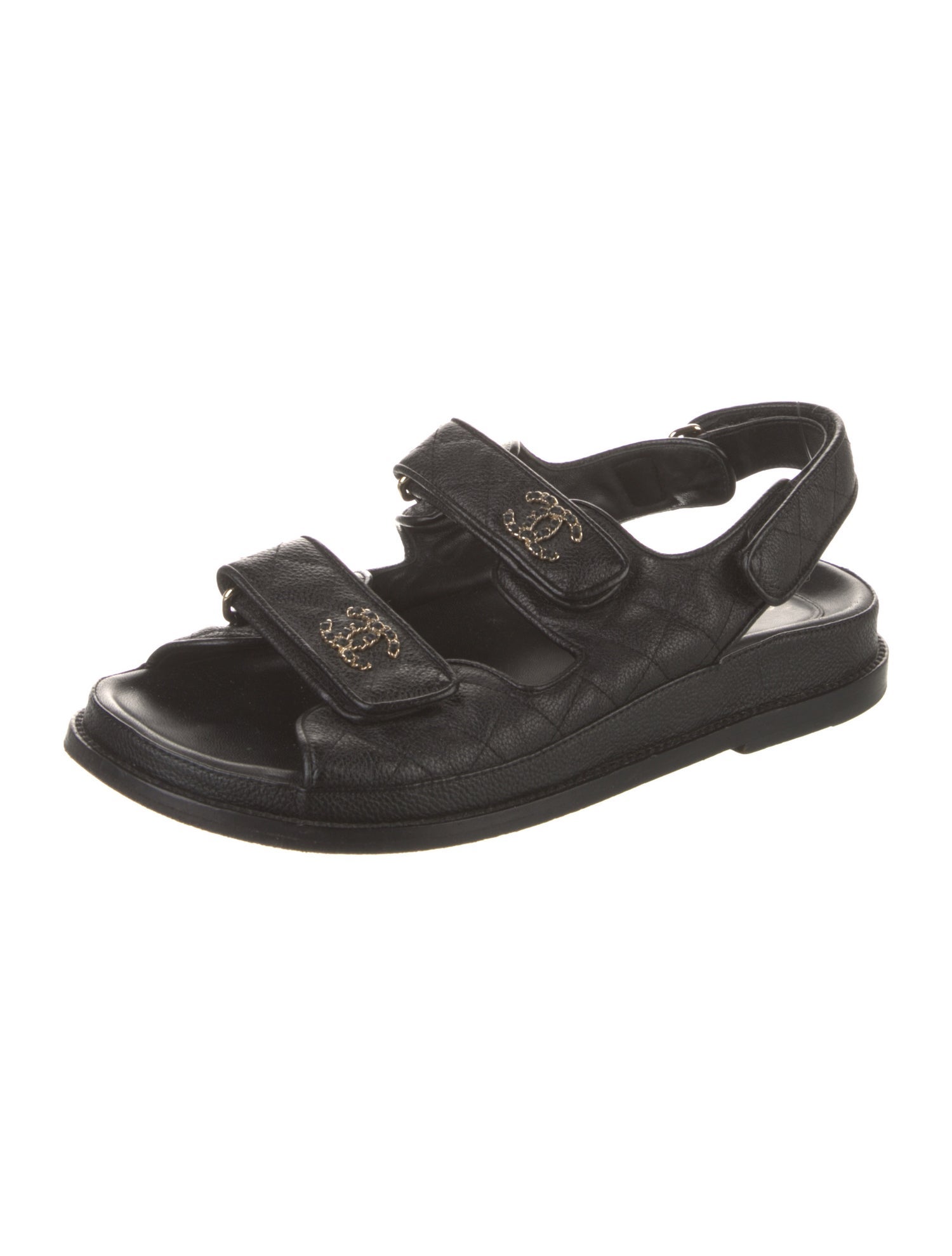 Chanel Interlocking CC Logo Leather Slingback Sandals