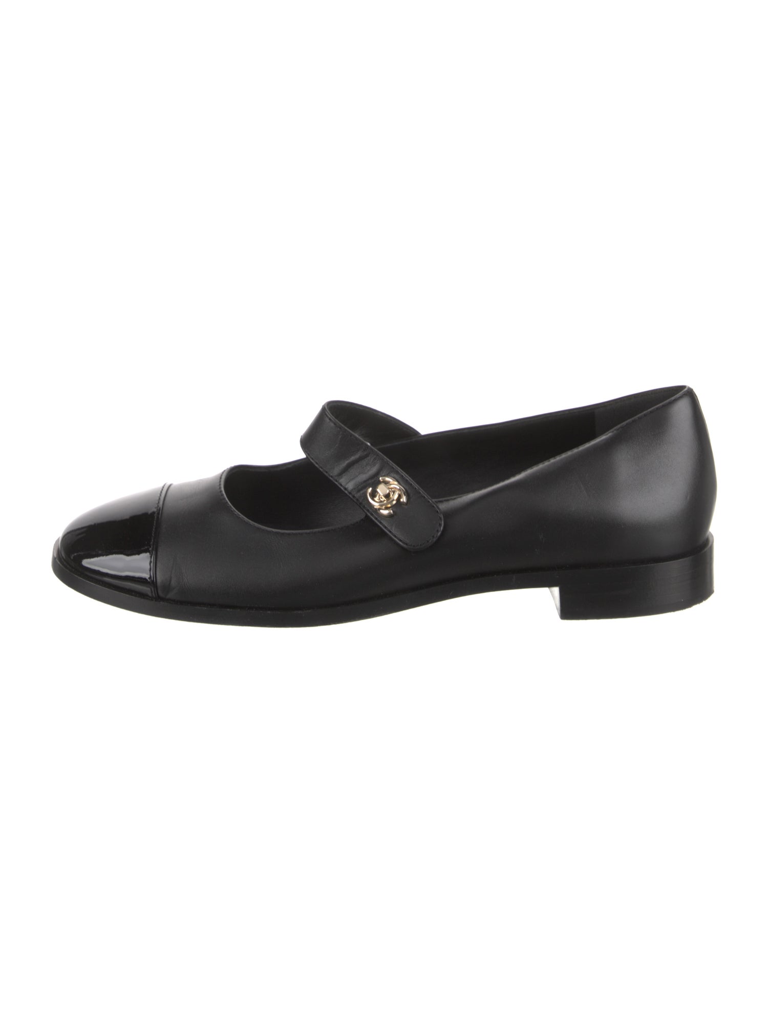 Chanel Interlocking CC Logo Leather Mary Jane Flats