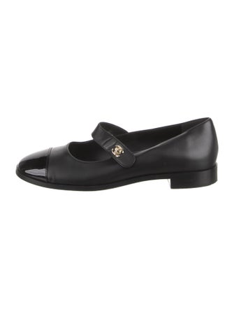 Chanel Interlocking CC Logo Leather Mary Jane Flats