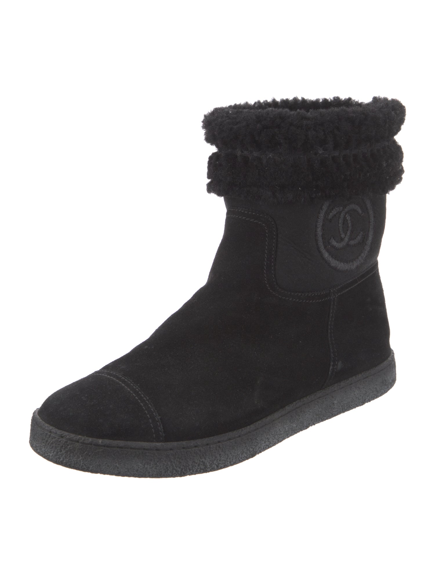 Chanel Interlocking CC Logo Suede Boots