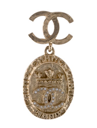 Chanel Strass CC Crown Medallion Single Drop Earring