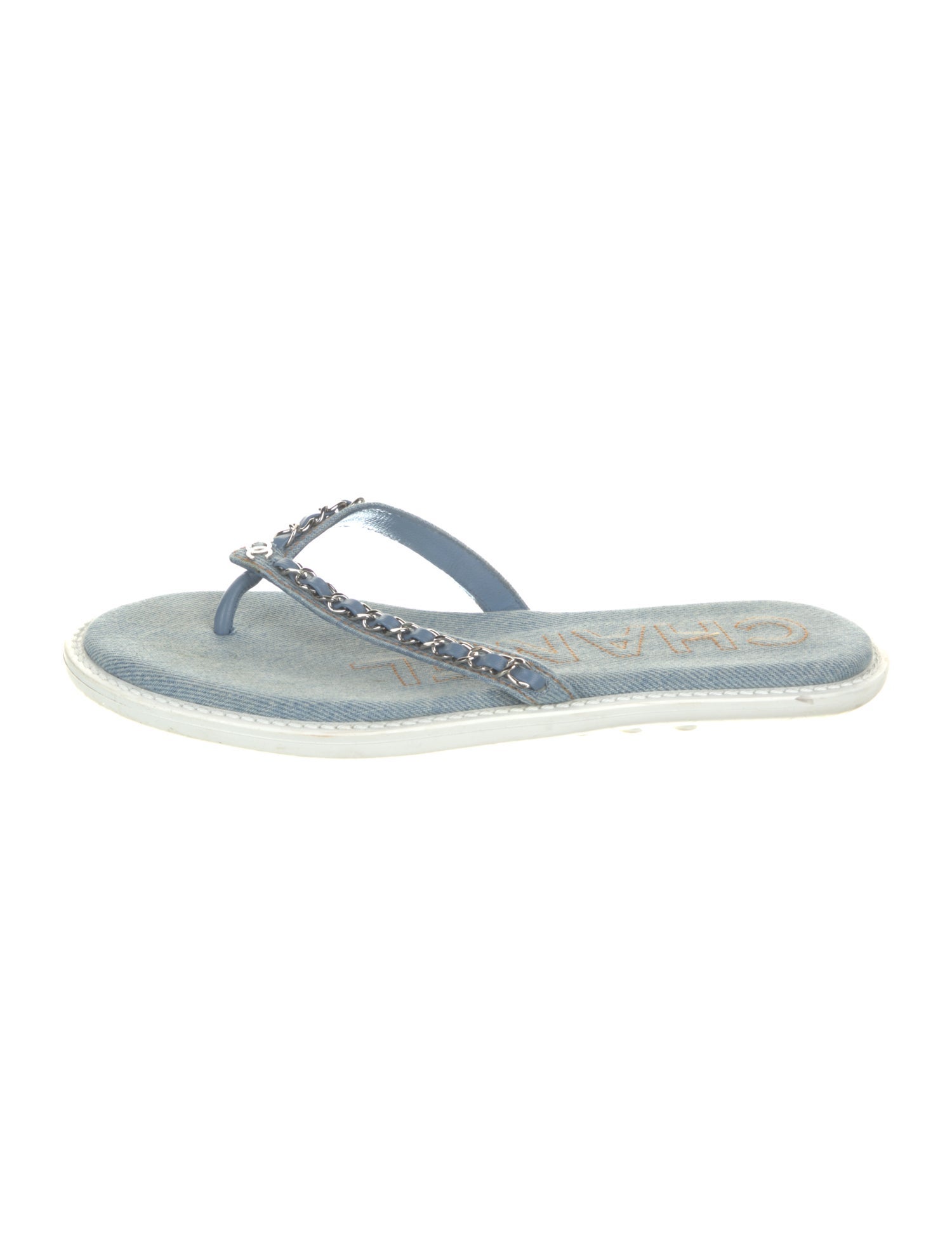 Chanel Interlocking CC Logo Denim Flip Flops