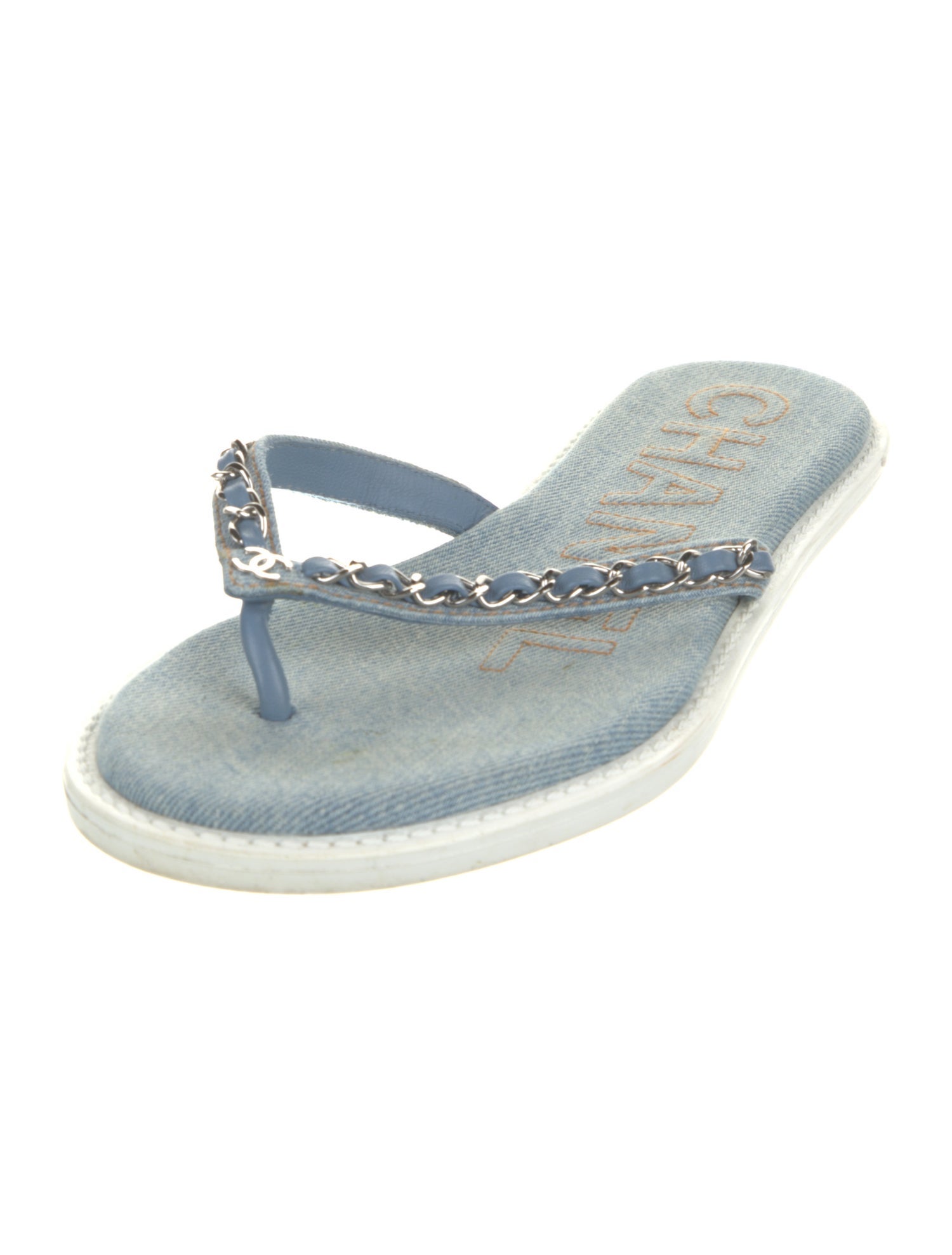 Chanel Interlocking CC Logo Denim Flip Flops