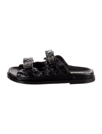 Chanel Interlocking CC Logo Lambskin Slides