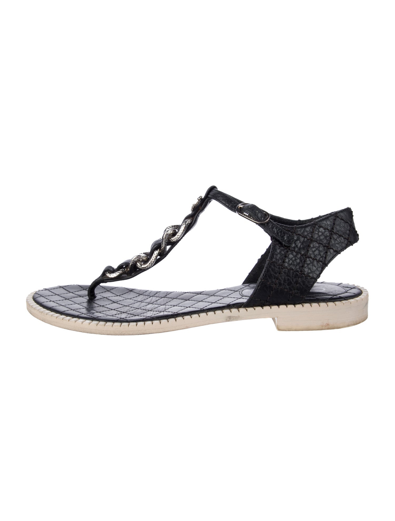 Chanel Interlocking CC Logo Calfskin T-Strap Sandals