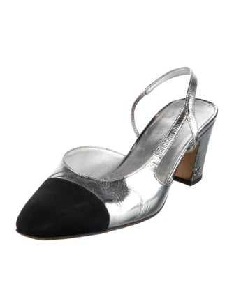 Chanel Interlocking CC Logo Leather Slingback Pumps