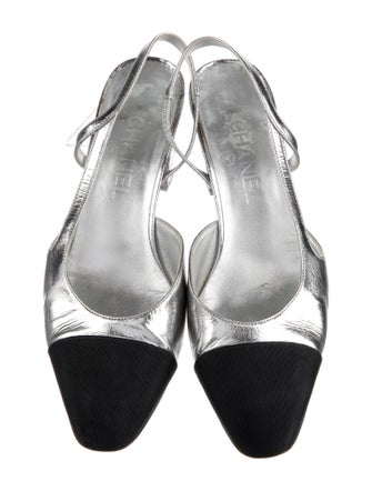 Chanel Interlocking CC Logo Leather Slingback Pumps