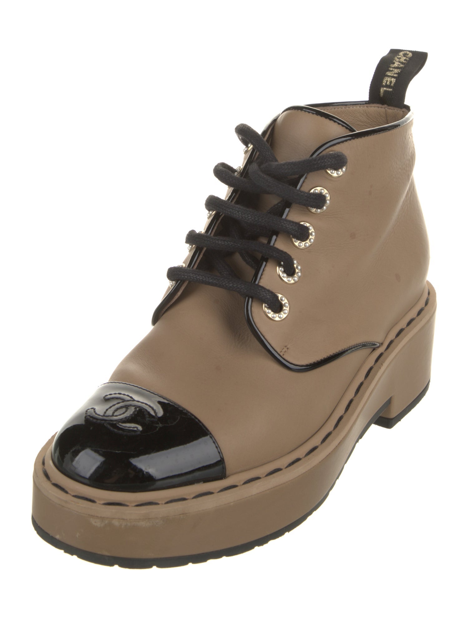 Chanel 2020 Interlocking CC Logo Lace-Up Boots