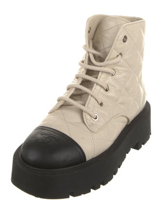 Chanel Interlocking CC Logo Leather Combat Boots