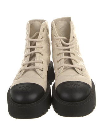 Chanel Interlocking CC Logo Leather Combat Boots