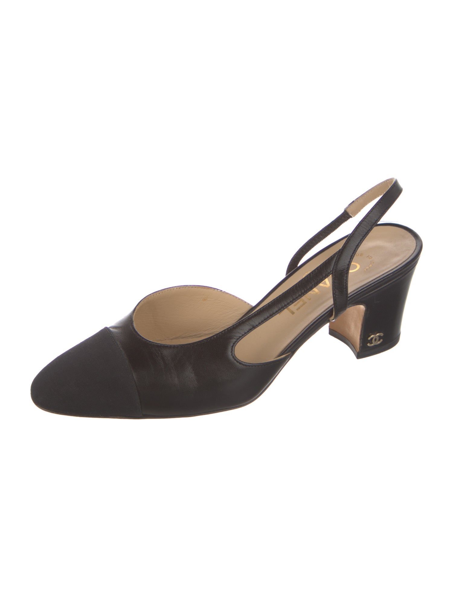 Chanel Interlocking CC Logo Leather Slingback Pumps