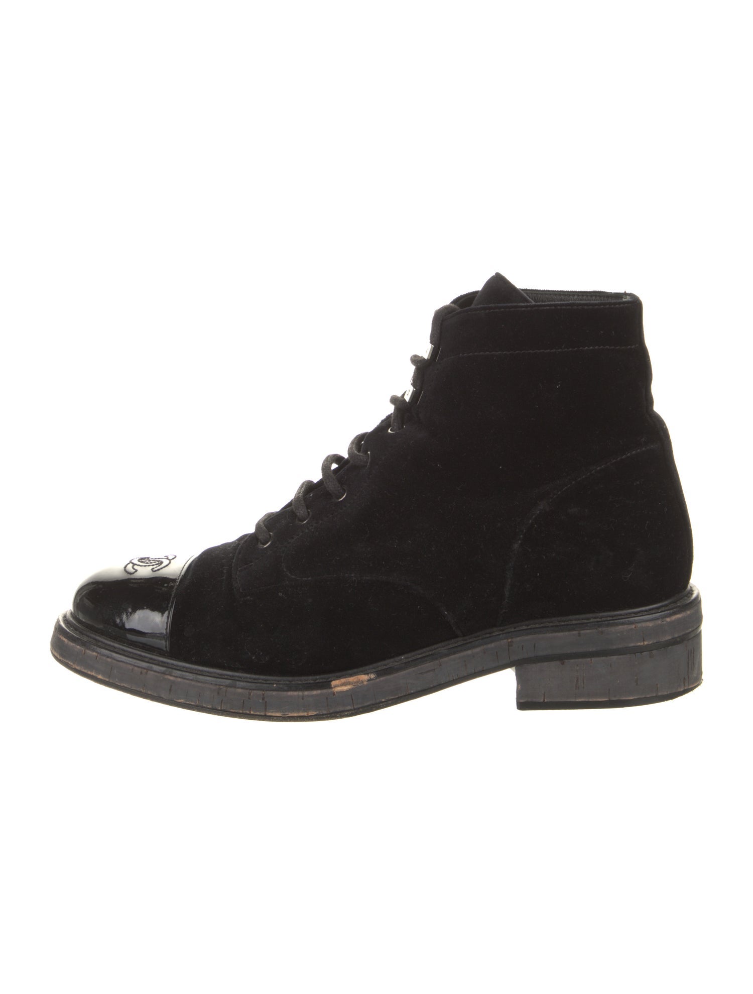 Chanel Interlocking CC Logo Velvet Combat Boots
