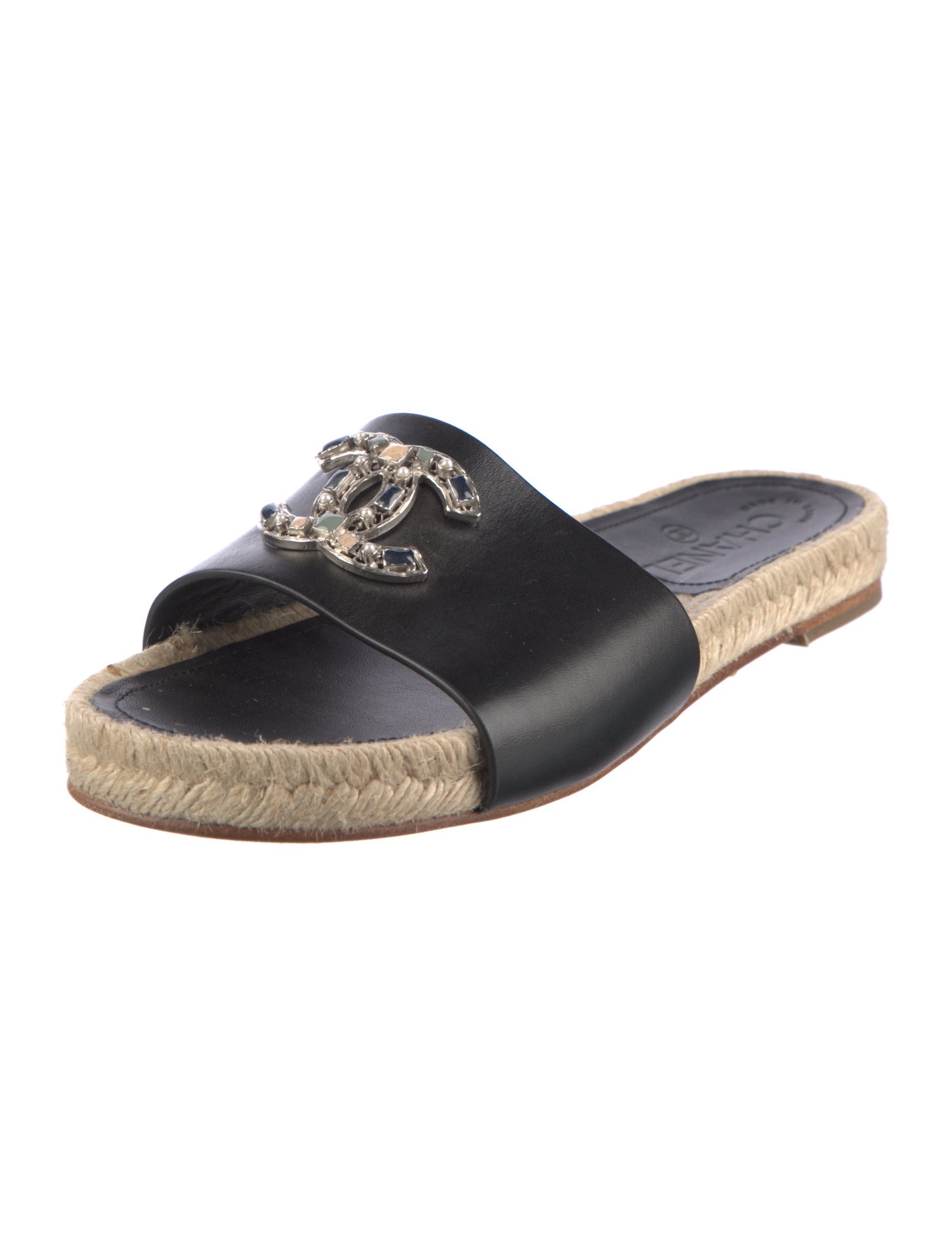 Chanel Interlocking CC Logo Leather Espadrilles