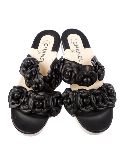 Chanel Interlocking CC Logo Leather Slides