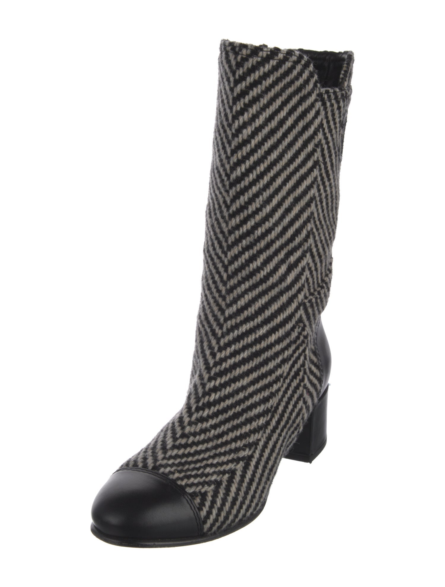 Chanel Interlocking CC Logo Tweed Sock Boots