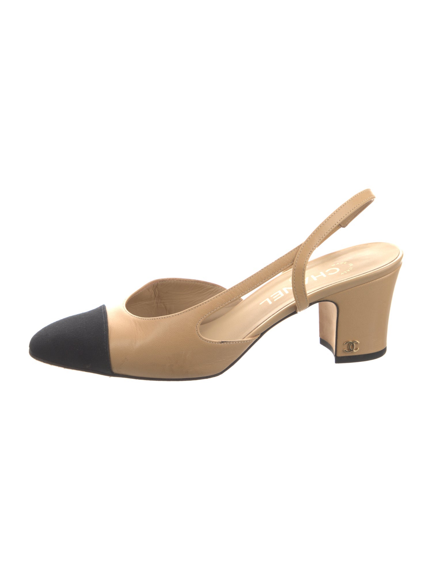 Chanel Interlocking CC Logo Leather Slingback Pumps