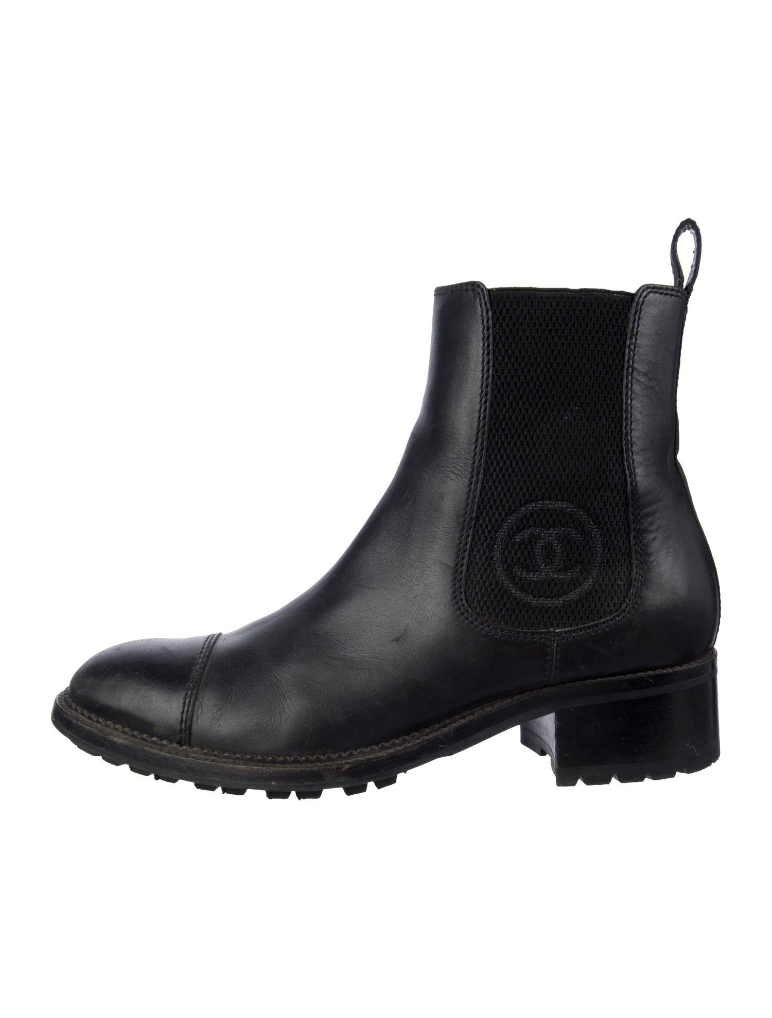 Chanel Interlocking CC Logo Leather Chelsea Boots