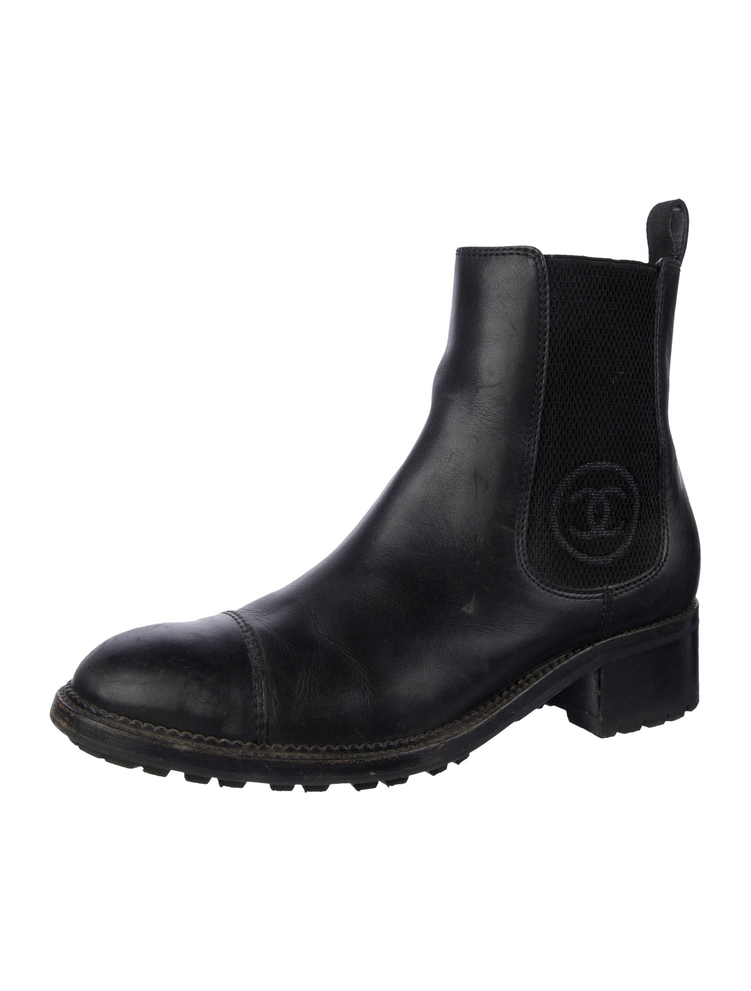 Chanel Interlocking CC Logo Leather Chelsea Boots
