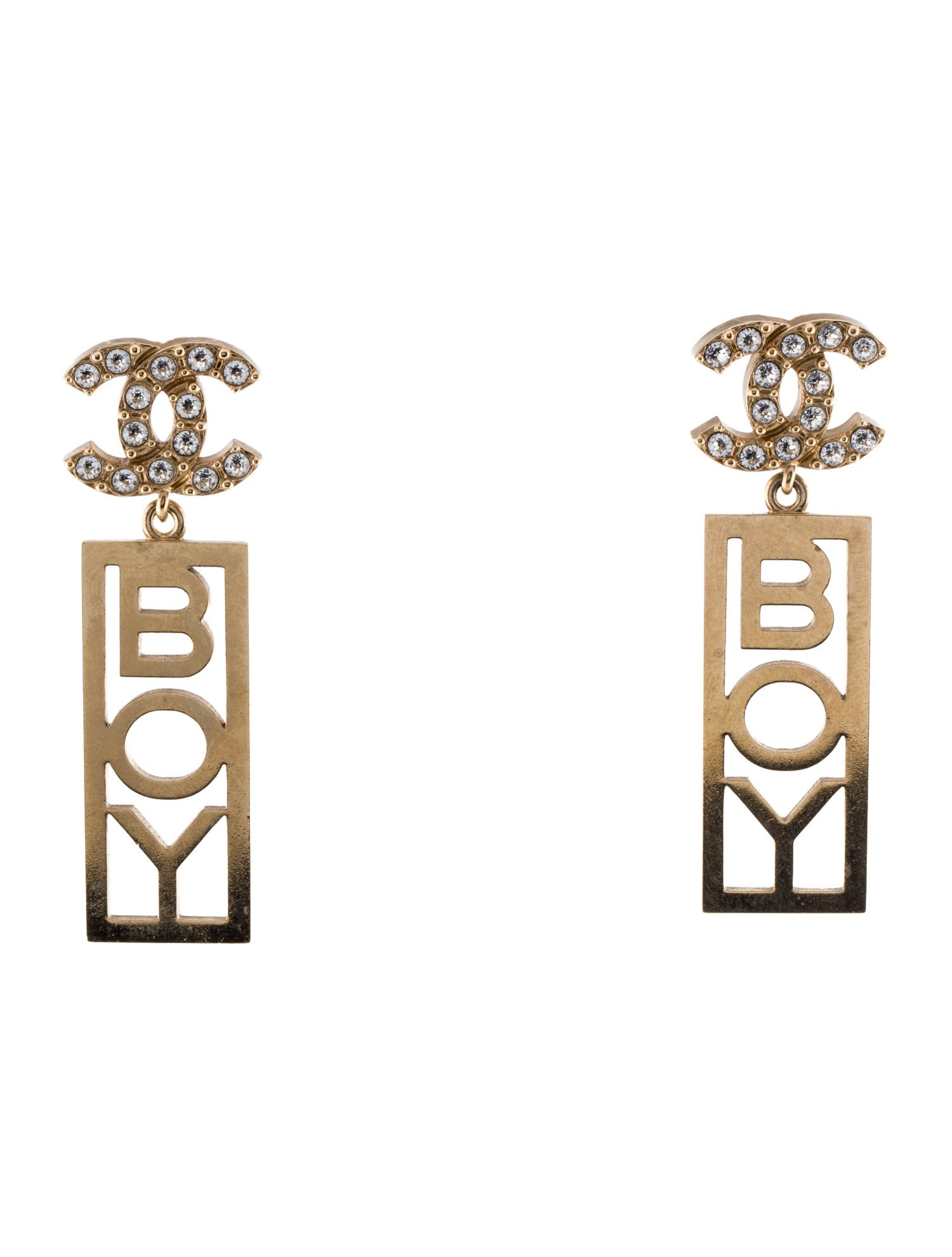 Chanel 2022 Strass CC Boy Drop Earrings