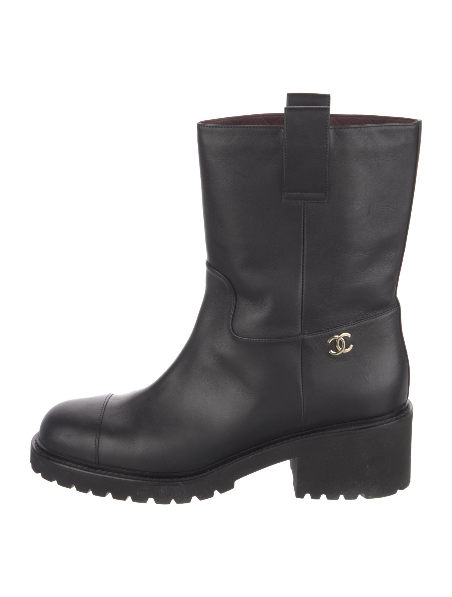 Chanel Interlocking CC Logo Leather Moto Boots