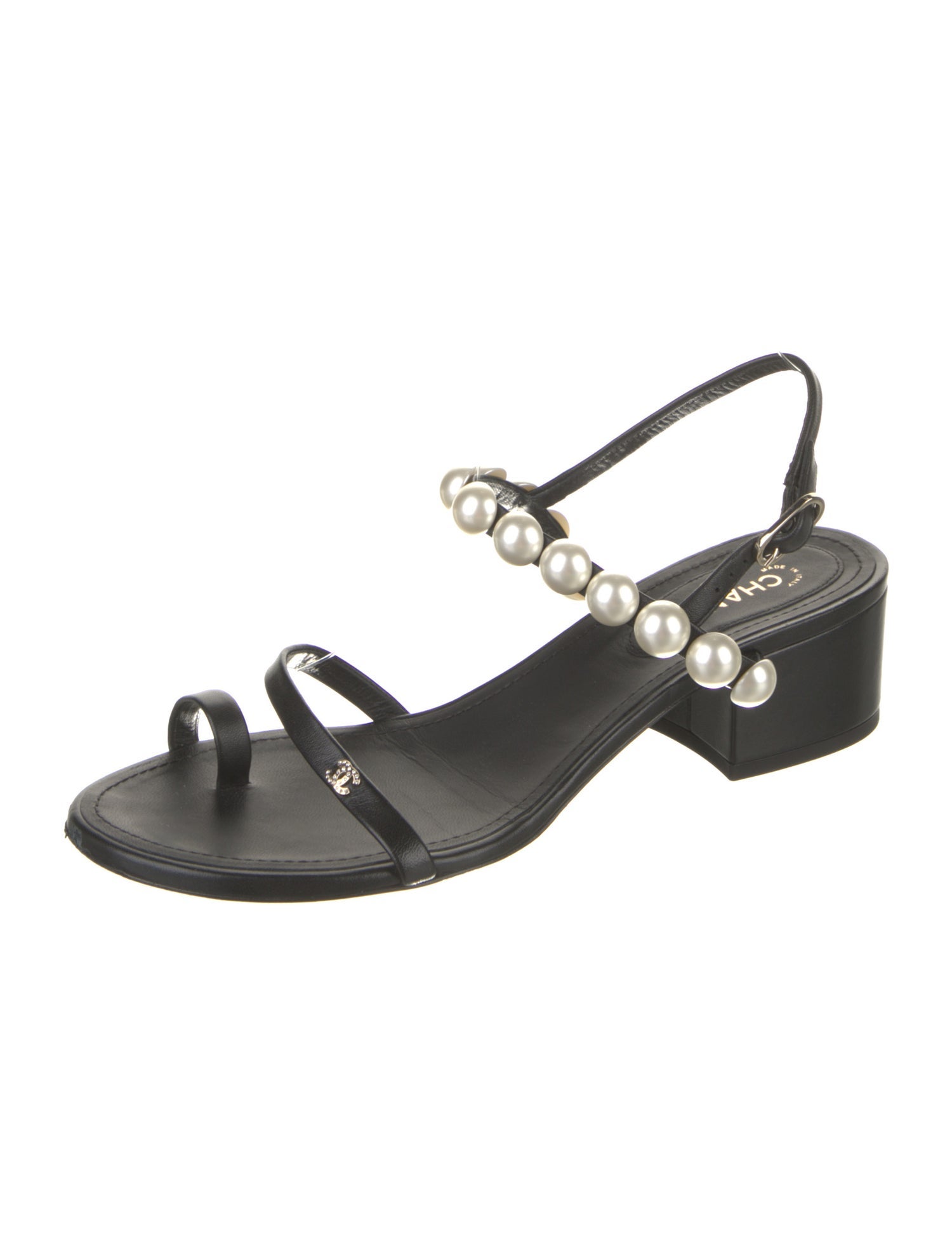 Chanel Interlocking CC Logo Leather Slingback Sandals