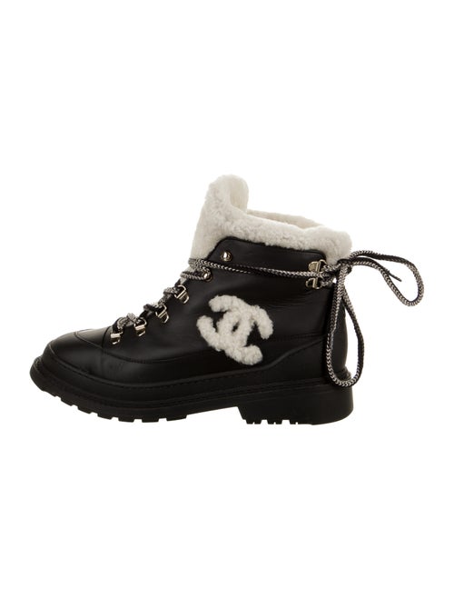 Chanel Interlocking CC Logo Leather Lace-Up Boots