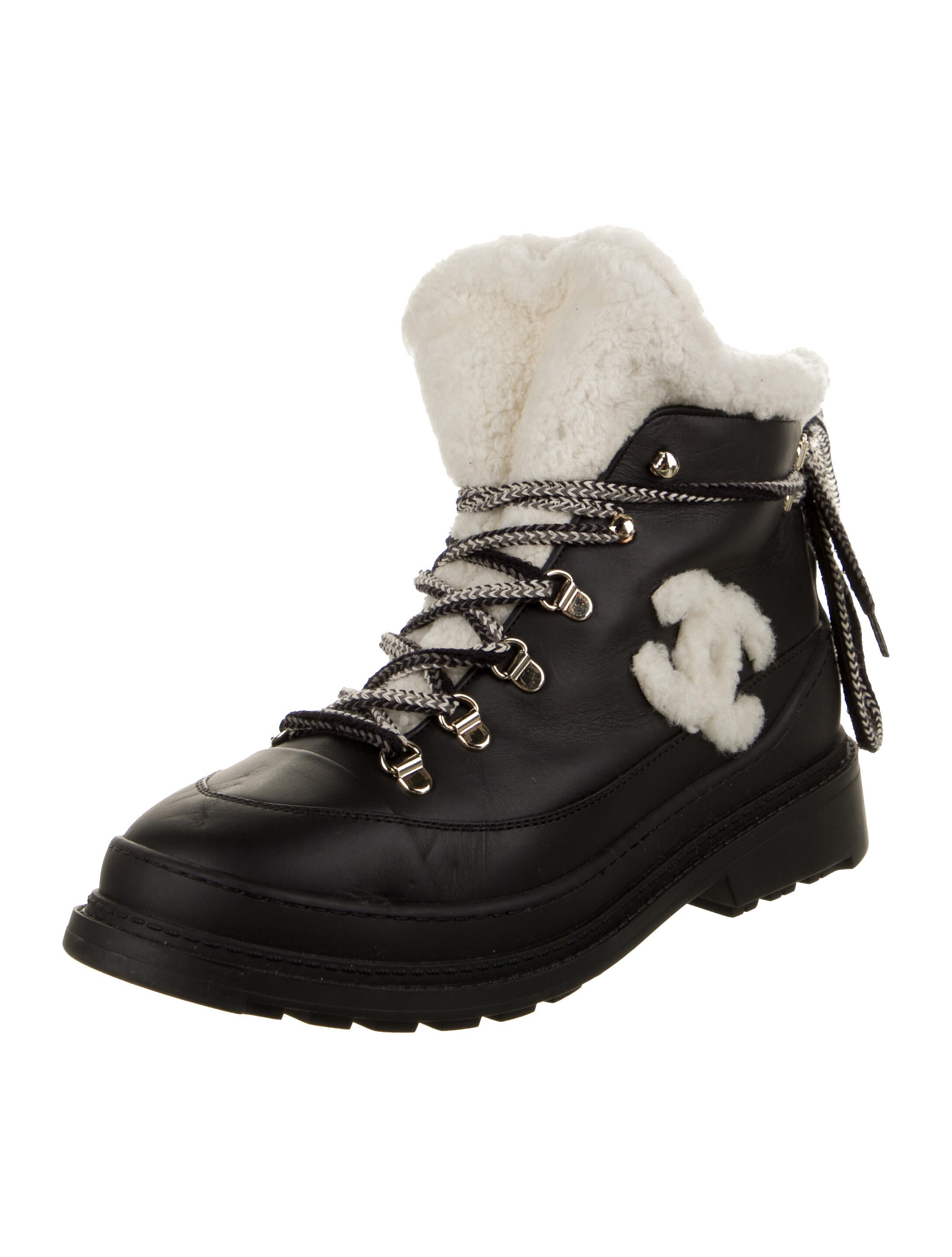 Chanel Interlocking CC Logo Leather Lace-Up Boots