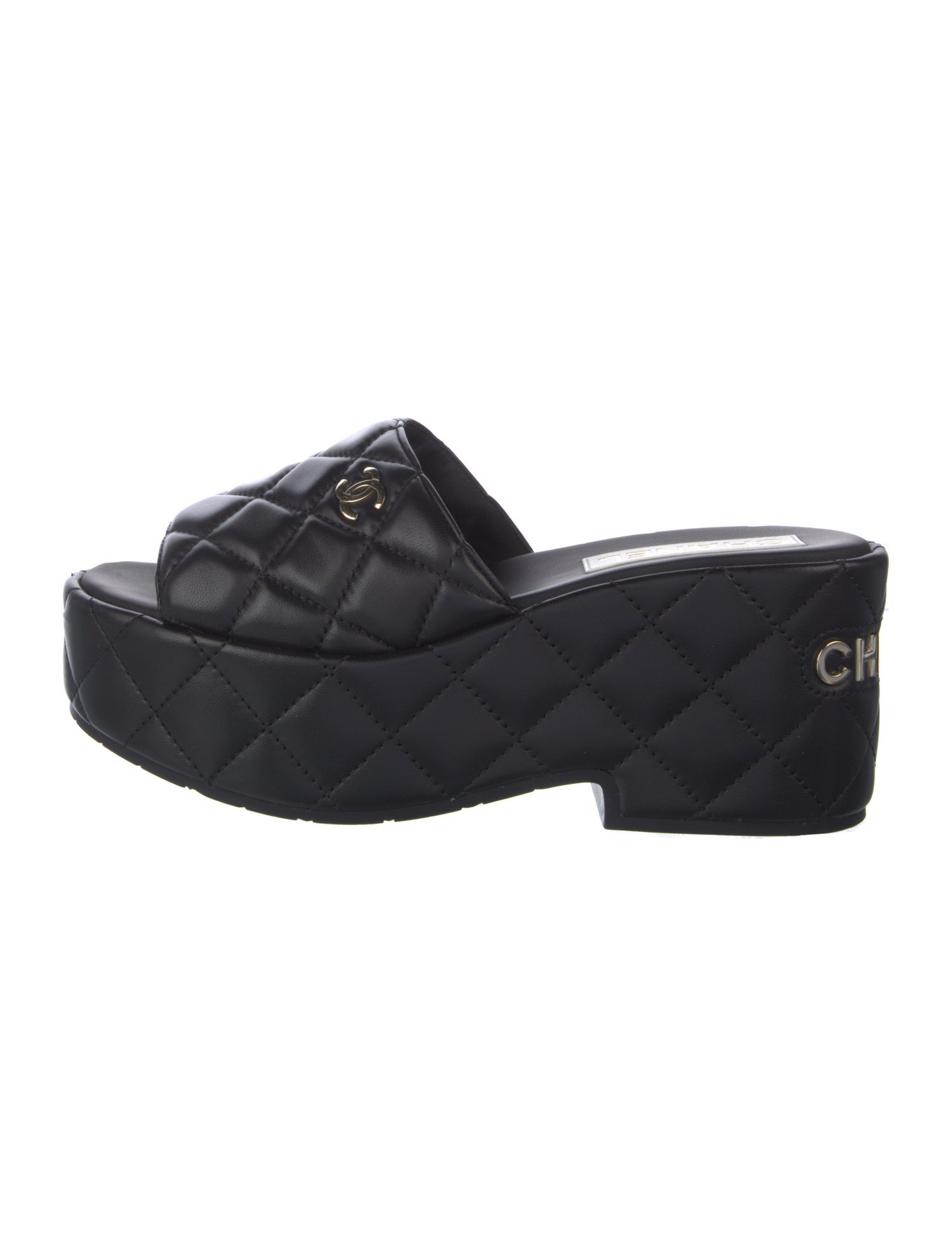 Chanel Interlocking CC Logo Leather Slides