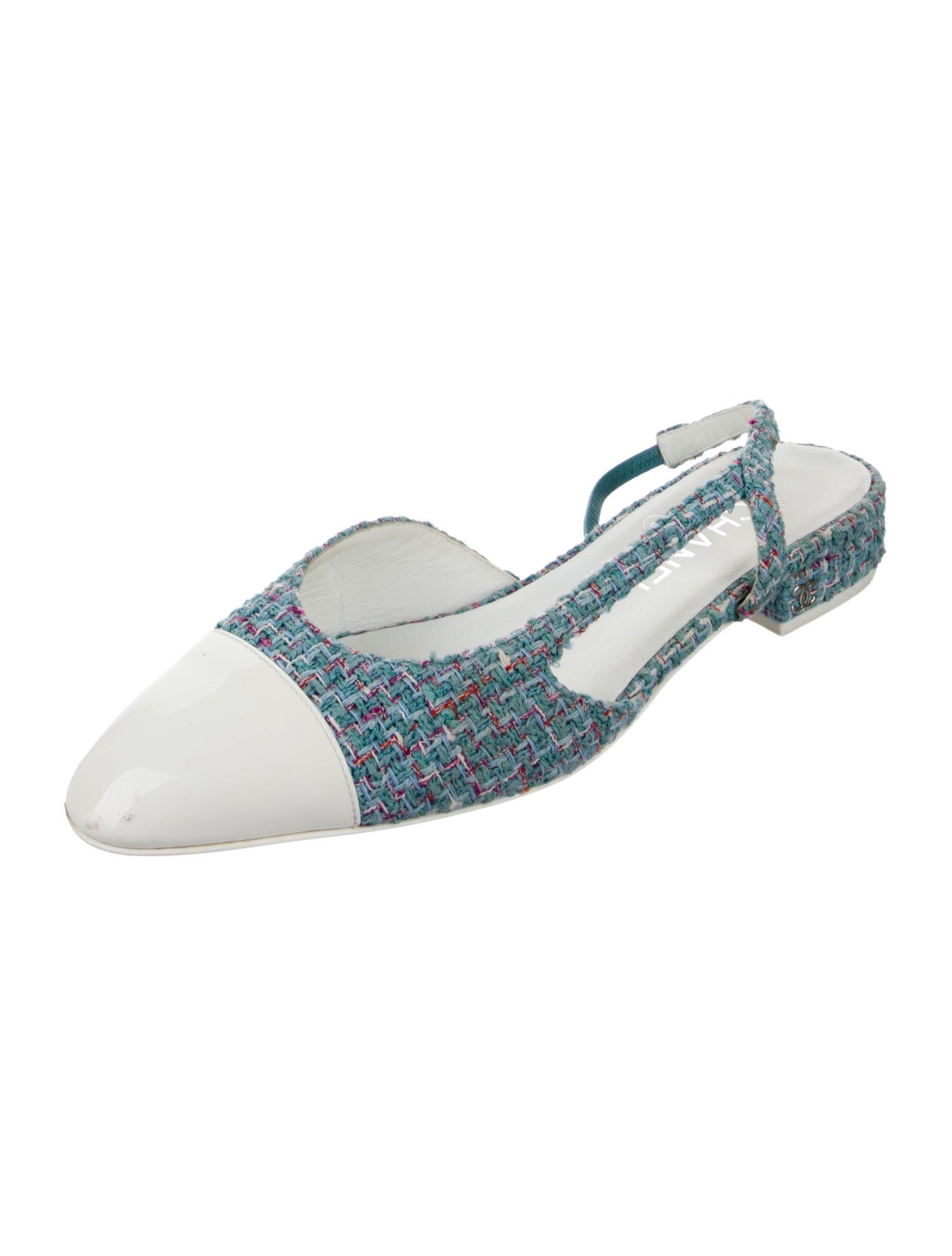 Chanel Interlocking CC Logo Tweed Slingback Flats