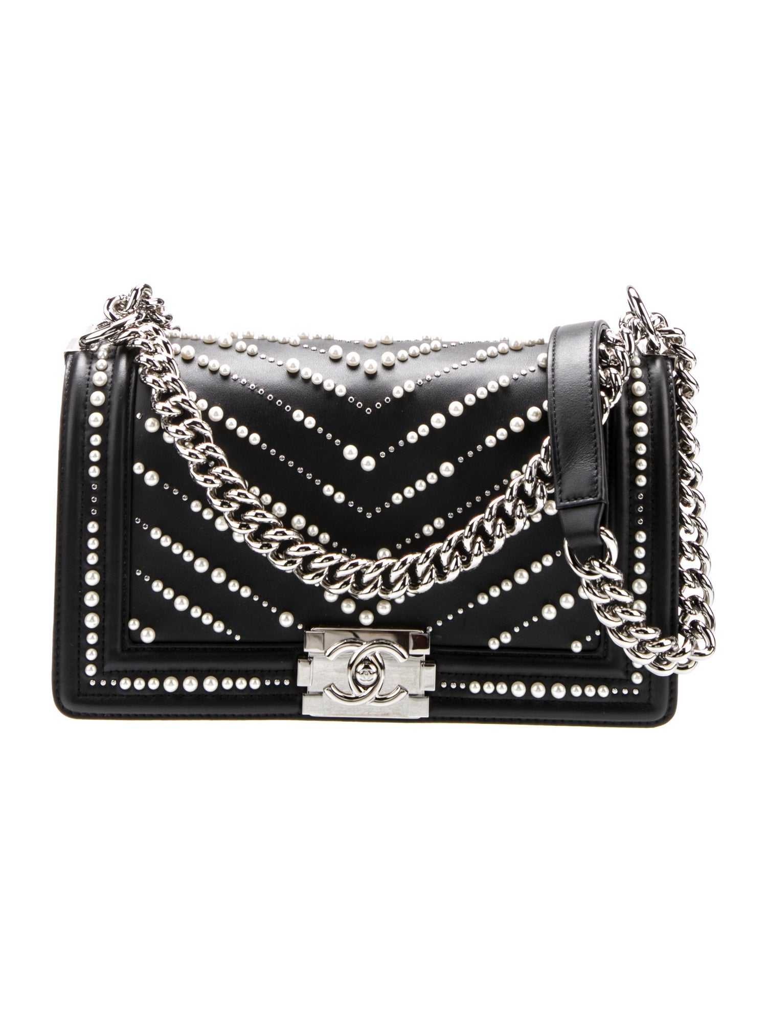 Chanel Medium Chevron Pearl Boy Bag w/Tags