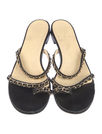 Chanel Interlocking CC Logo Leather Slides