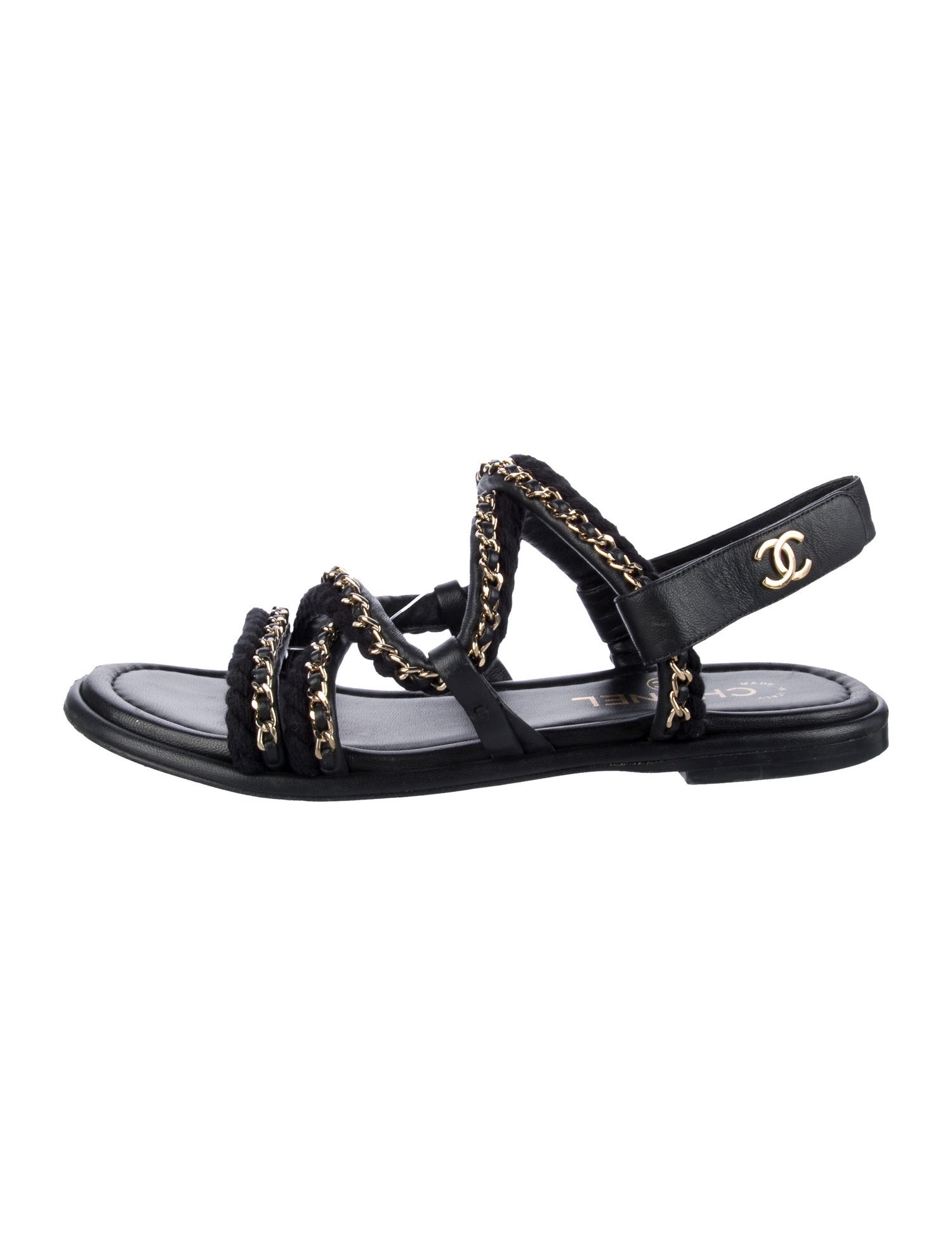Chanel Interlocking CC Logo Lambskin Slingback Sandals
